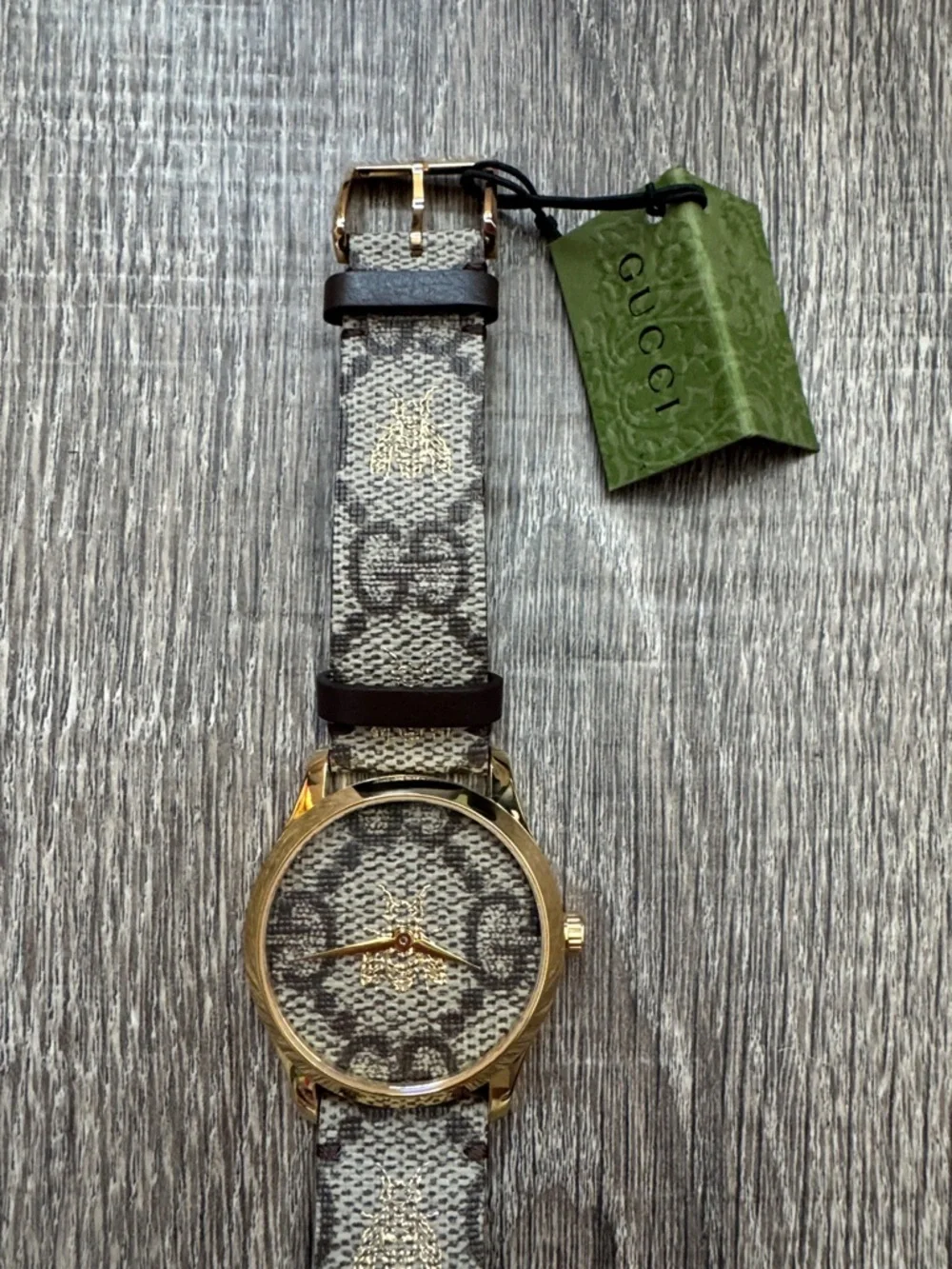 Gucci Gold-Tone Case Brown & Beige Monogram Canvas Men's Watch - Picture 3 of 10